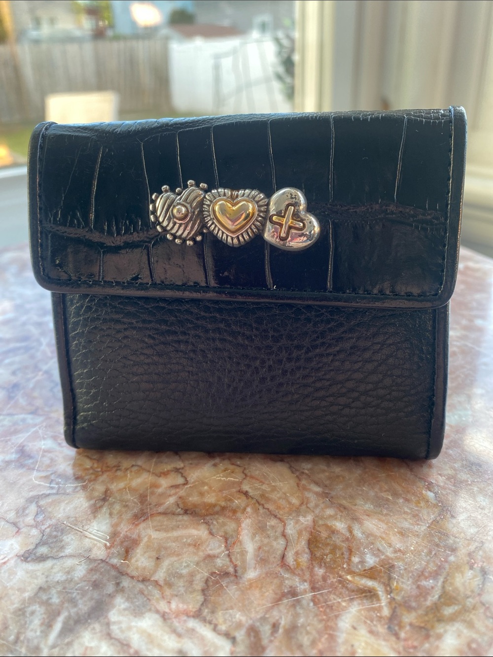 Black Women’s Leather Wallet with Decorative Heart Studs